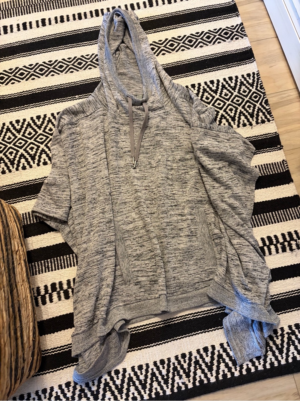 Athleta Gray Short-Sleeve Hooded Knit Top